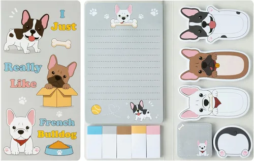 Xqumoi Me Gusta Mucho el Bulldog Francés - Juego de notas adhesivas, 550 hojas, bloc de notas autoadhesivas de bulldog de dibujos animados, pestañas