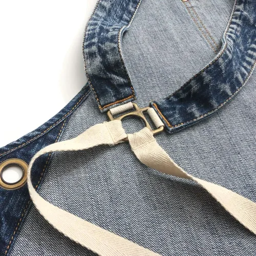 Miniatura 9 de Jeanerlor - Delantal de mezclilla con 4 bolsillos para mujeres y hombres - Estilo lavado correas cruzadas en la espalda y ajustable S a XXXL, Azul
