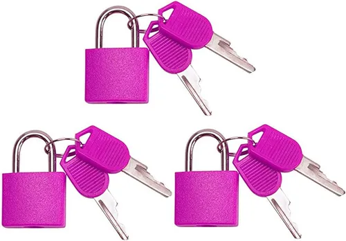 Miniatura 13 de 3 piezas de candado de metal sólido de latón macizo, mochila, diario, joyero, manualidades, cerradura de enseñanza escolar con llave y cubierta Azul