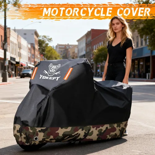 Miniatura 8 de Funda impermeable para motocicleta, bolsa de almacenamiento para exteriores, hecha de material resistente con agujeros de bloqueo y tira