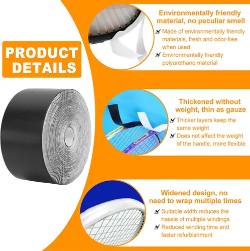 Miniatura 4 de OUKENS Premium Tennis Racket Tape 5m Racquet Head Protection Guard Anti-Scratch Frame Tape for Tennis, Padel, Squash Rackets Durable Head Tape