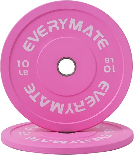 Miniatura 7 de EVERYMATE Placas de Peso Rosa 10LB 15LB 25LB 35LB 45LB Placas Olímpicas Bumper Placas de Peso con Agarre para Entrenamiento de Fuerza y Crossfit