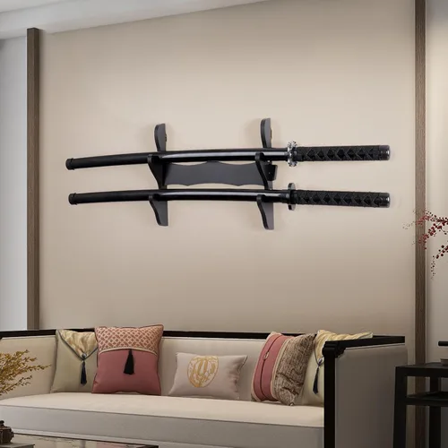 Soporte de pared Katana, soporte de pared de espada Katana, 2 juegos de madera, soporte de pared para exhibición de espadas, (espadas no incluidas),