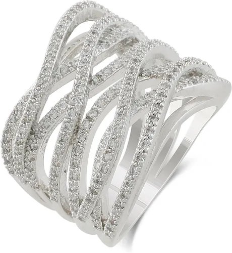 Miniatura 2 de JanKuo Jewelry Anillo de cóctel con circonita cúbica chapada en rodio y banda ancha