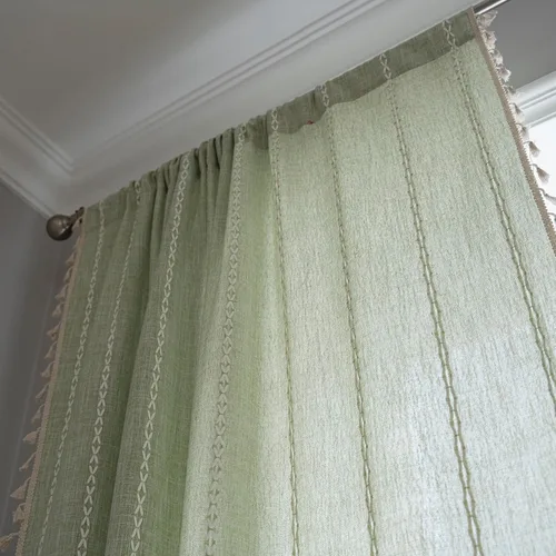 Miniatura 3 de Cortinas Verde Salvia Boho Granja para Dormitorio Sala de Estar 63 Pulgadas de Largo Cortinas 2 Paneles Algodón Lino Cortina de Ventana, Cortina