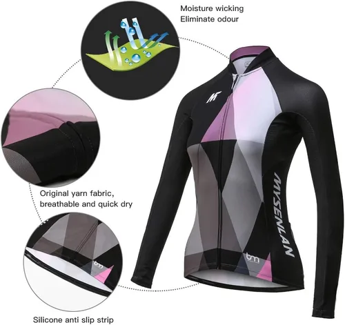 Miniatura 3 de Mysenlan - Conjunto de camiseta de manga larga transpirable para mujer, pantalones largos acolchados 3D, camisa de bicicleta, ropa de ciclismo