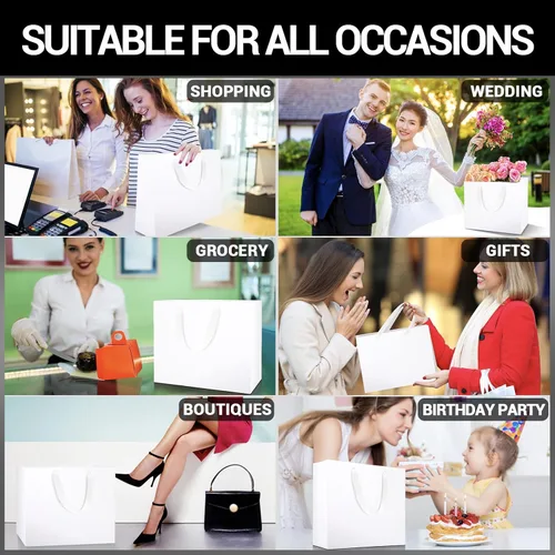 Miniatura 5 de EUSOAR Bolsas de regalo blancas, 20 bolsas de papel de regalo de 12.5 x 4.5 x 11 pulgadas, bolsas de papel de negocios azules, bolsas de recuerdos