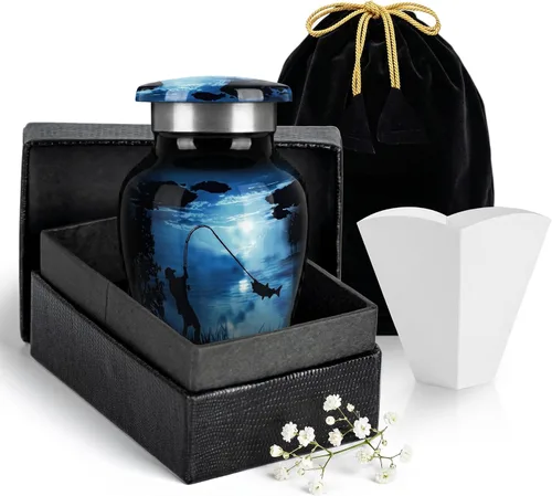 Miniatura 10 de Urnas de pesca Gone para cenizas para adultos, hombres y mujeres, urna decorativa de 3 pulgadas cúbicas, urnas de entierro para papá, hombres, urna