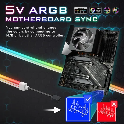 Miniatura 2 de EZDIY-FAB Kit de tira LED direccionable prémium para PC 5V ARGB sincronización de placa base, actualizado con 3 tipos de clips de montaje, 1 tira