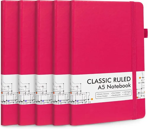 Miniatura 16 de Feela - Paquete de 5 cuadernos en blanco de tapa dura para la escuela, cuadernos de negocios clásicos con líneas cuadriculadas y soporte