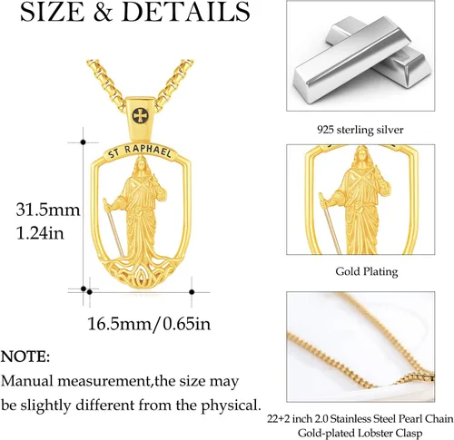 Miniatura 337 de Collar con colgante de plata de ley 925 con medalla de San Patrón, joyería religiosa para hombres y mujeres, con cadena de acero inoxidable 316L