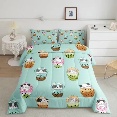 Miniatura 25 de Feelyou Juego de edredón de dinosaurio, tamaño individual, bonito juego de edredón de dinosaurio arcoíris para niños y niñas, juego de edredón Multi