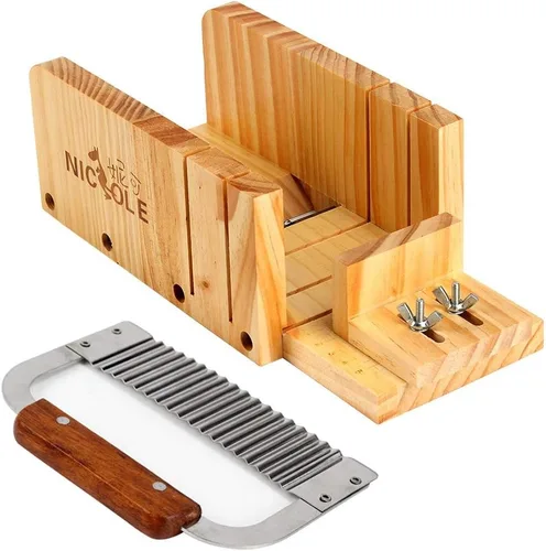 Juego de 2 suministros para hacer jabón, acero inoxidable, ondulado y ajustable, cortador de pan de madera, kit de herramientas de corte NK-9