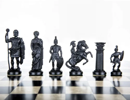 Miniatura 2 de Piezas de ajedrez de plástico RomanLegion 3 3/4", 9,6 cm Negro y Oro - Con peso, con fieltro
