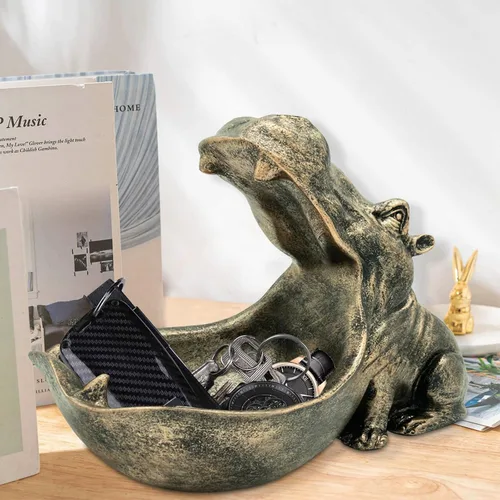 Miniatura 4 de aboxoo Estatua de hipopótamo de resina para el hogar, escultura de hipopótamo, decoración de mesa, artículos diversos, caja de almacenamiento