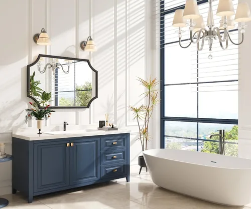 Miniatura 4 de Kelly Miller Espejo de baño negro festoneado para pared, espejo negro de 24 x 36 pulgadas, espejo decorativo de pared con marco biselado para baño