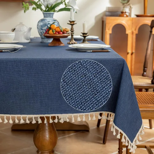 Miniatura 10 de AmHoo Mantel de mezcla de lino, mantel rectangular de 7.12 oz/m² con costuras y borlas para cocina, comedor, boda, bufé, 55 x 55 pulgadas
