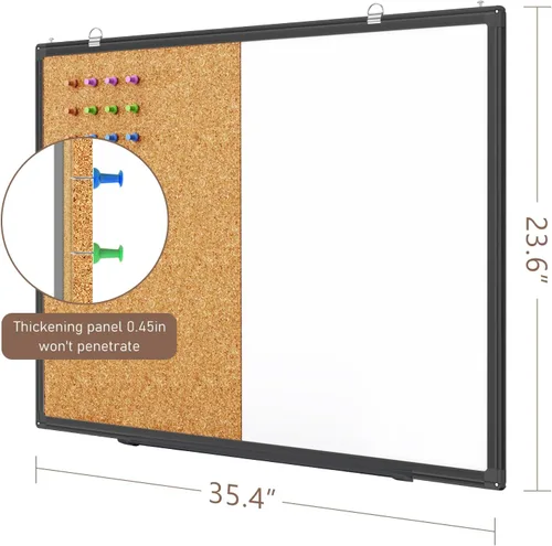 Miniatura 6 de maxtek - Pizarra blanca combinada y tablero de corcho para anuncios 24 x 18, pizarra blanca magnética, tablero combinado de borrado en seco