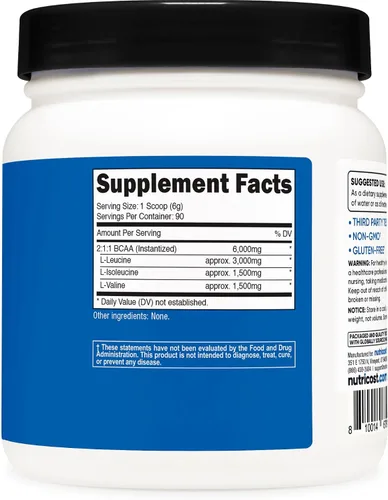 Miniatura 5 de Nutricost BCAA en Polvo 2:1:1 (90 Porciones, Sin Sabor Añadido) - Aminoácidos de Cadena Ramificada