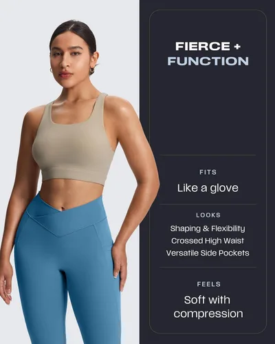 Miniatura 34 de Aoxjox Trinity - Pantalones de yoga de cintura alta con bolsillos para mujer, control de abdomen, cintura cruzada, leggings de entrenamiento suaves