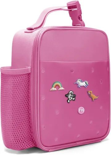 Miniatura 19 de MEXS Lonchera para niños, con dije de bricolaje y bolsas de almuerzo aisladas para niños y niñas, bolsa de almuerzo para la escuela, picnic con Azul