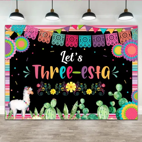 Miniatura 7 de Lofaris Telón de fondo mexicano para tercer cumpleaños, fiesta de tercer cumpleaños, decoración de fiesta de cumpleaños para niñas, fondo