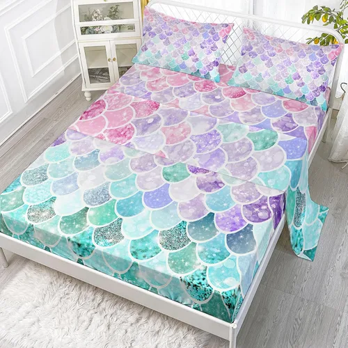 Miniatura 13 de Axolotl Juego de sábanas de gato negro de dibujos animados tamaño full, diseño de estrellas y luna impreso, ropa de cama para niños para decoración