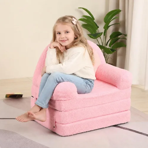 Miniatura 9 de MOMCAYWEX Sofá para niños, sofá Sherpa con cojines de espuma de tres capas, asientos cómodos para niños de 3 a 6 años, marrón