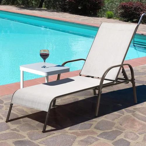 Miniatura 2 de Tangkula Sillón para exteriores, tumbona de patio con respaldo ajustable, sillón reclinable para piscina exterior con marco de acero resistente