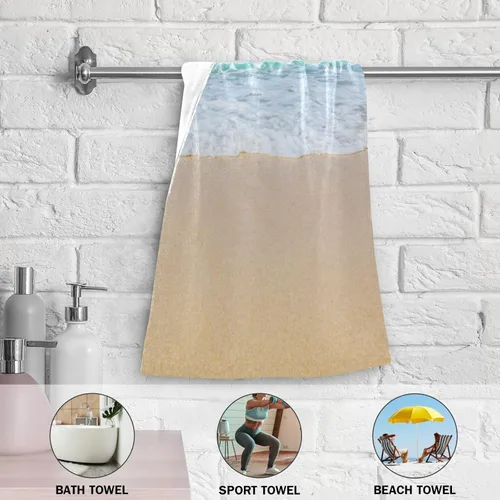 Miniatura 5 de Paquete de 2 toallas de mano para baño, microfibra absorbente azul y blanco con paisaje costero de verano, toallas de cocina de secado rápido