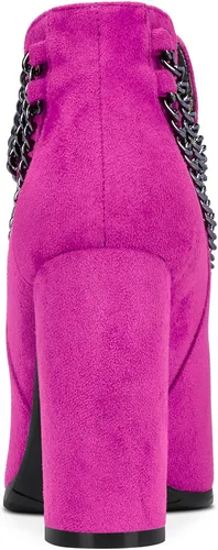 Miniatura 3 de Aachcol Botines cortos para mujer, puntera puntiaguda, tacón alto grueso, gamuza de 4 pulgadas