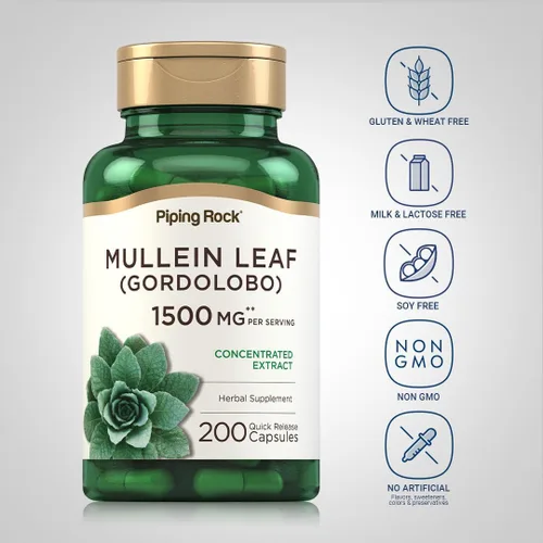 Miniatura 3 de Piping Rock Extracto de hoja de gordolobo 200 cápsulas Suplemento de hierbas Gordolobo Sin OMG, sin gluten