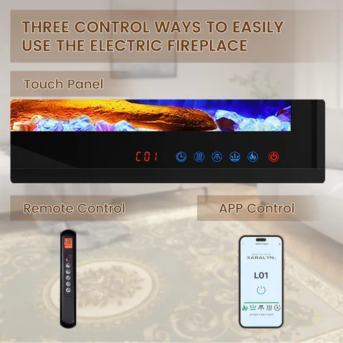 Miniatura 4 de Clihome Calentador eléctrico de chimenea de 74 pulgadas con chimenea LED Wi-Fi para montaje en pared/chimenea eléctrica empotrada con cristales