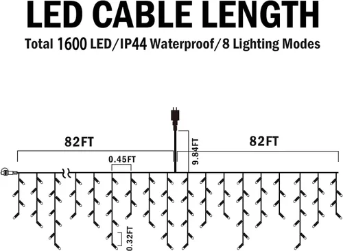 Miniatura 4 de Hezbjiti - Luces de Navidad para decoración al aire libre, 1600 luces LED de 164 pies, 8 modos, 320 gotas, guirnalda de luces para decoración