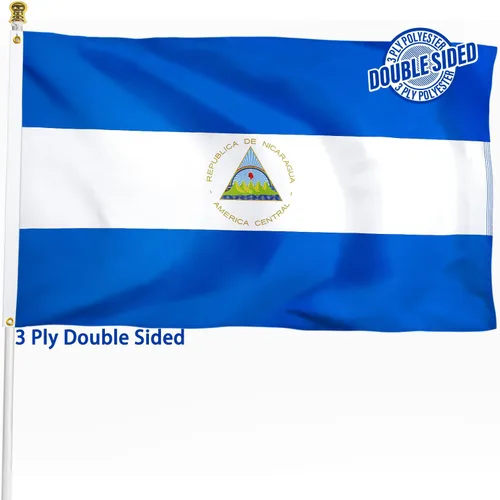 Bandera de Nicaragua de 3 x 5 pies para exteriores, bandera nacional nicaragüense, bandera nacional nicaragüense, doble cara de 3 capas de poliéster