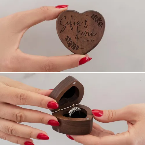 Miniatura 3 de Caja de anillo de madera personalizada, caja de soporte de anillo personalizada, caja de anillo de corazón de madera para ceremonia de boda, 8