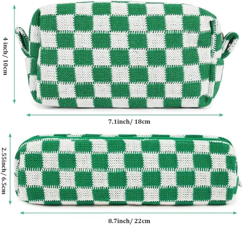 Miniatura 2 de Aucuu 2 bolsas de maquillaje a cuadros, bolsa de aseo portátil de viaje con cremallera, bolsa de maquillaje, bolsa de almacenamiento de cosméticos