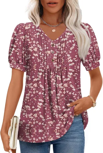 Miniatura 38 de Findsweet Blusas de túnica de verano para mujer, tops casuales y elegantes, manga corta, M-3XL