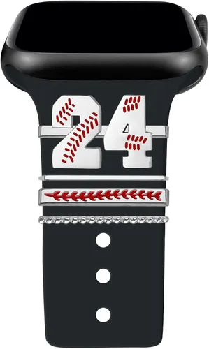 Miniatura 9 de Dijes de reloj de béisbol con números para niños de 00 a 30 atletas de números decorativos compatibles con accesorios de Apple Watch de 1.772 in