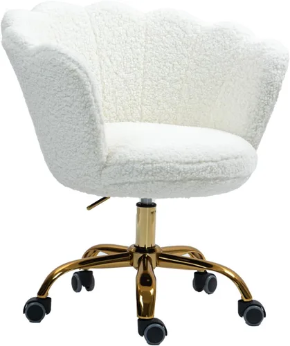 Miniatura 24 de Cómoda silla de trabajo para oficina en casa con ruedas, bonita y moderna tapizada de terciopelo con respaldo de concha, silla de escritorio