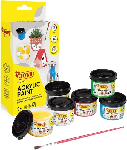 Jovi Decor Craft - Pintura acrílica con acabado satinado; tarros de 1.8 onzas líquidas, juego de 6 colores principales, perfecto para proyectos de