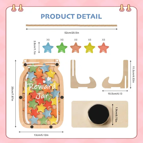 Miniatura 2 de Tarro de recompensa magnético personalizado con estrellas, tarro de recompensa para el aula para niños, tabla de comportamiento del sistema