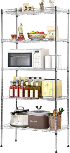 Miniatura 8 de Estantería de 6 alambres ajustable, estante de almacenamiento de metal con patas niveladoras para armario, lavandería, despensa, cocina, garaje