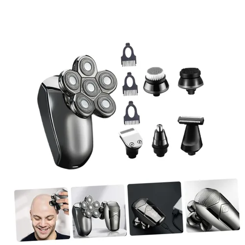 Miniatura 8 de Beaupretty Afeitadora eléctrica recargable para hombre, 6 cabezales para recortadora de pelo, afeitadora de barba
