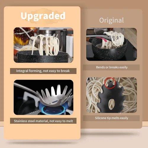 Miniatura 3 de Servidor de espaguetis, [resistente al óxido, formación integral, duradero] Tenedor para pasta Newness de acero inoxidable 304 con mango ergonómico