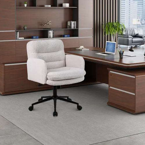 Miniatura 2 de Youhauchair Silla tapizada para oficina en casa, cachemira sintética, moderna, respaldo medio, silla de escritorio con ruedas, ergonómica, altura
