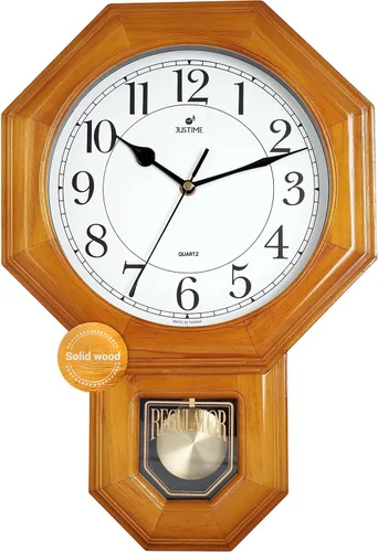 Miniatura 12 de JUSTIME Reloj de péndulo de madera maciza con carillones de estilo tradicional de escuela, con melodía de Westminster cada hora, fabricado en Taiwán