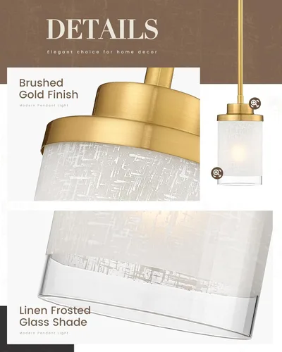 Miniatura 2 de TENGXIN Lámpara Colgante Moderna para Isla de Cocina, Accesorio de Lámpara de Techo Colgante de Oro Cepillado, Iluminación Colgante de Estilo Granja
