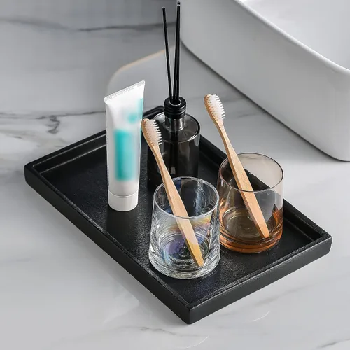 Miniatura 2 de Bandeja de maquillaje de cerámica Redelaenor, soporte de accesorios de baño negro para organizador de fregadero de cocina y bandeja decorativa