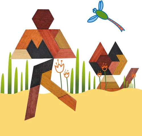 Miniatura 5 de KINGOU Rompecabezas de madera hexagonal Tangram para niños y adultos, rompecabezas de madera para niños y adultos, juegos de rompecabezas